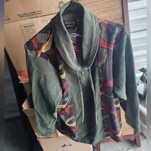 KOOS of Course! Green Zip Front Jacket | Feather Print | Size S